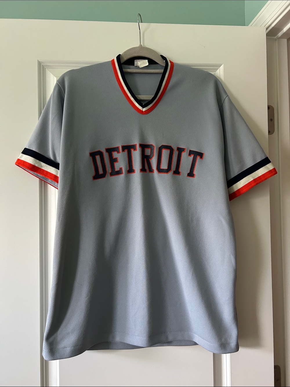 Detroit Light Blue V-Neck Men's Jersey with Contrast Trim
